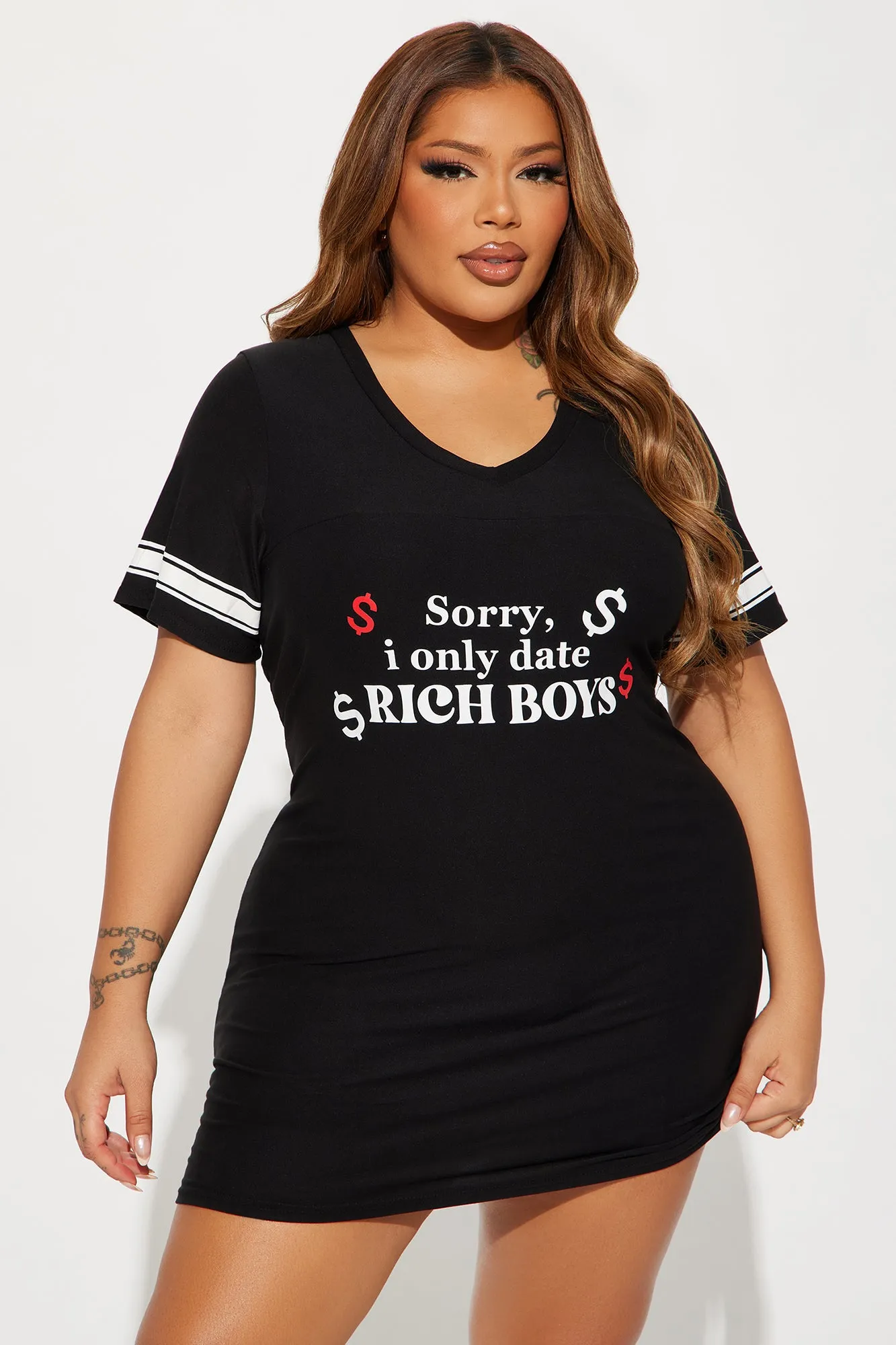 Only Date Rich Boys PJ Sleep Shirt - Black/White sold by Fashion Nova product image thumbnail 5