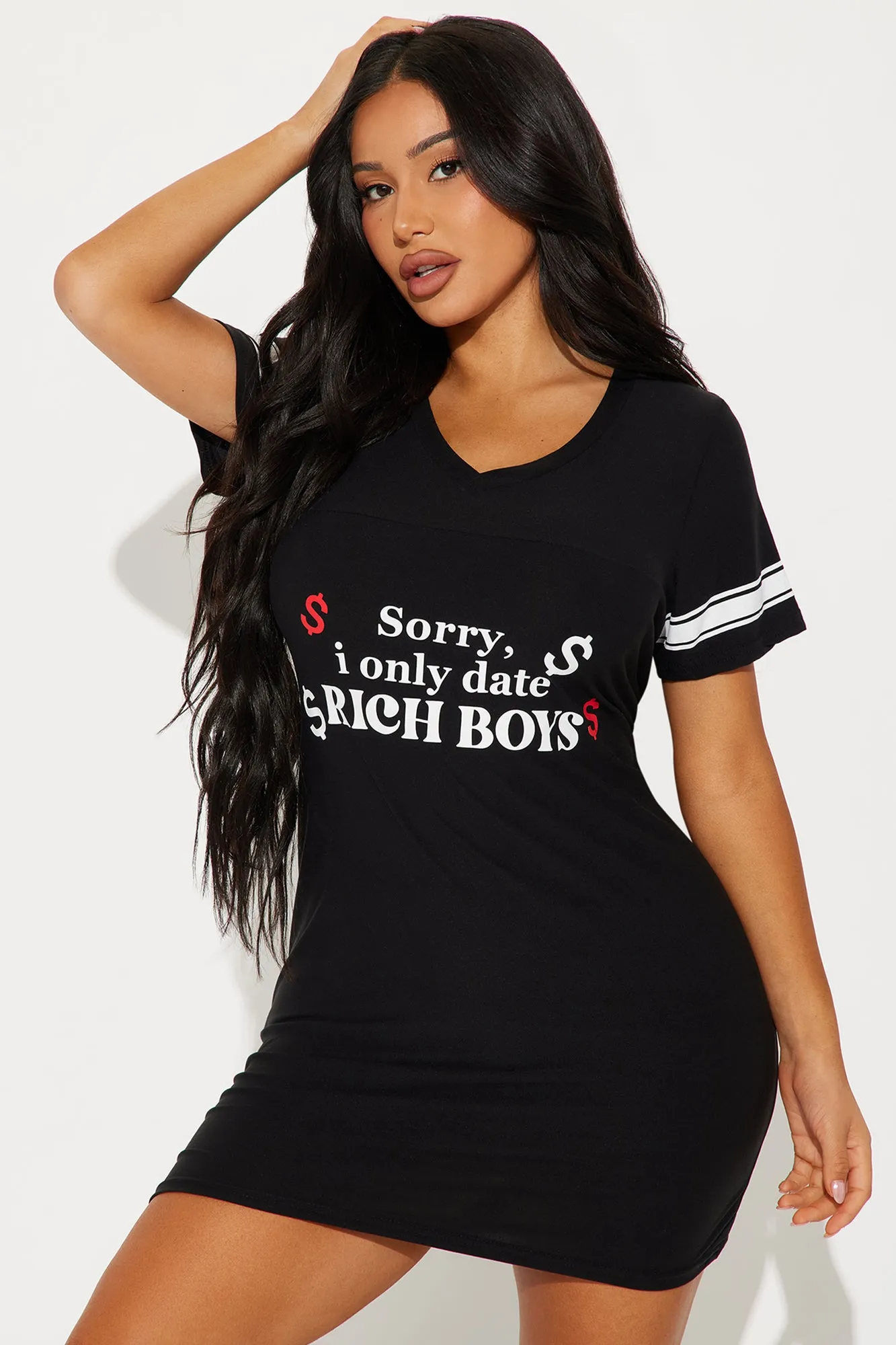 Only Date Rich Boys PJ Sleep Shirt - Black/White sold by Fashion Nova