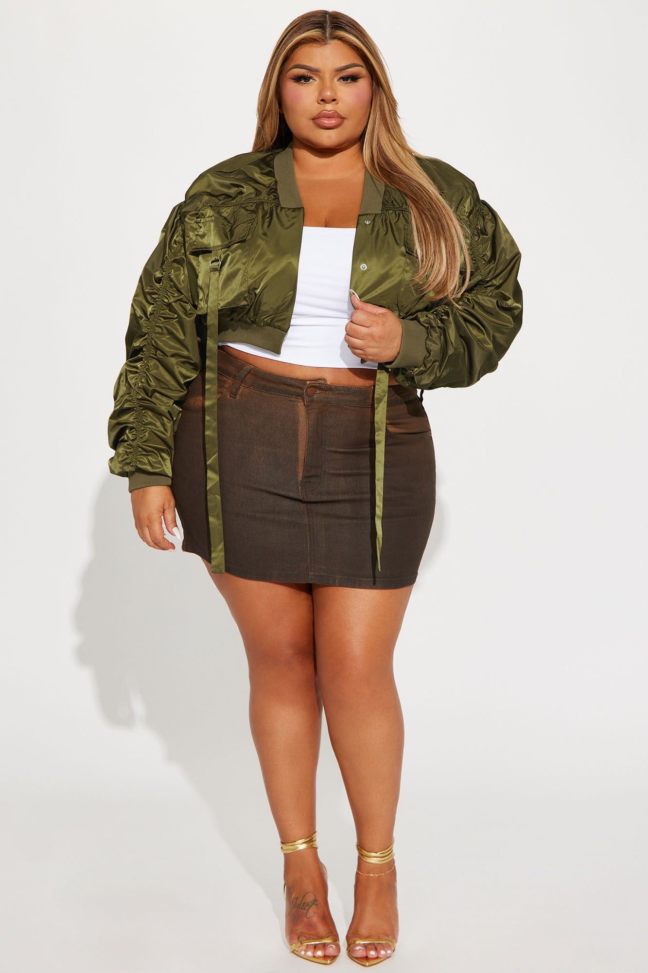 Sahara Cropped Ruched Bomber Jacket - Olive sold by Fashion Nova product image thumbnail 5