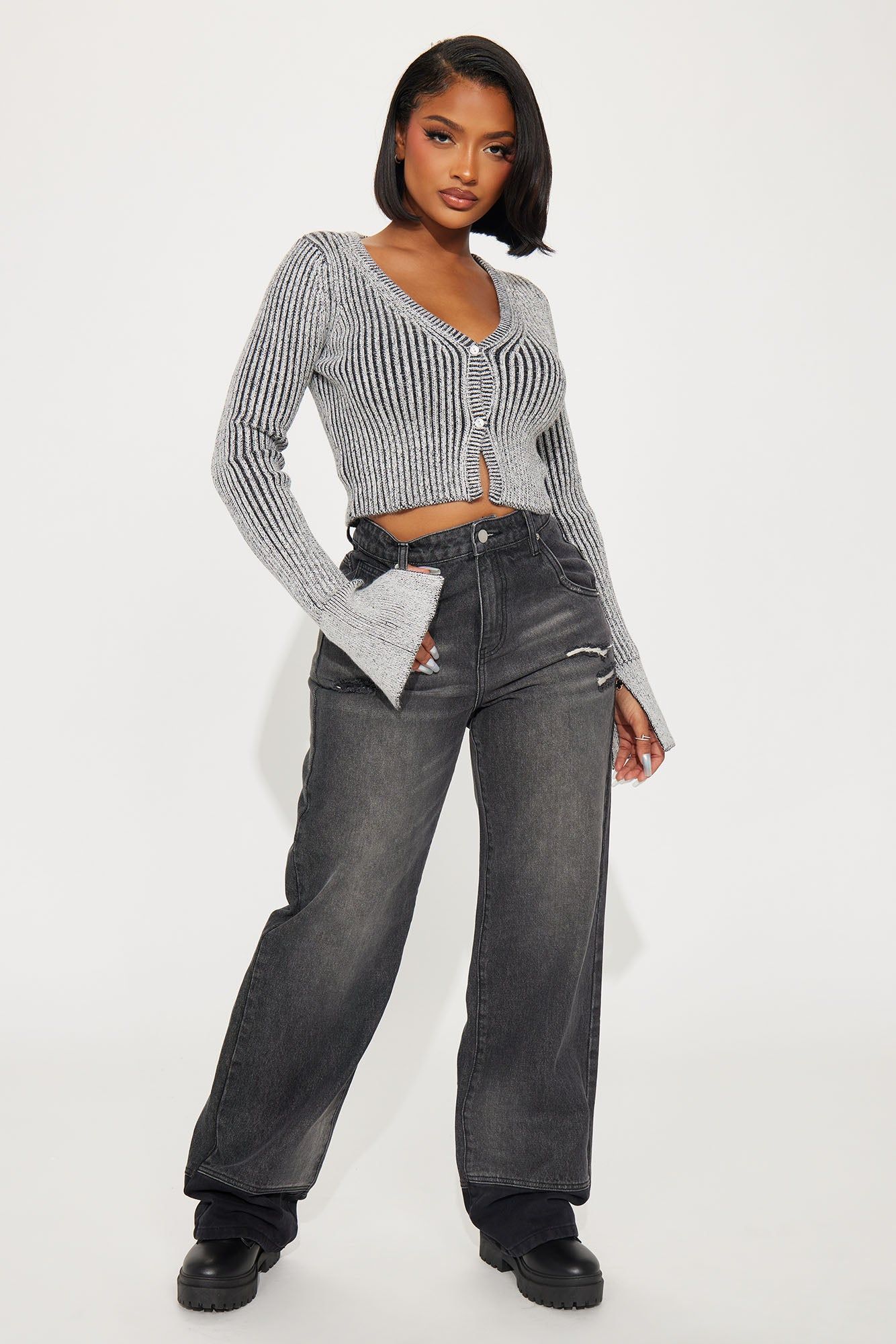 Takin' Hints Marled Cardigan - Grey/combo sold by Fashion Nova product image thumbnail 2