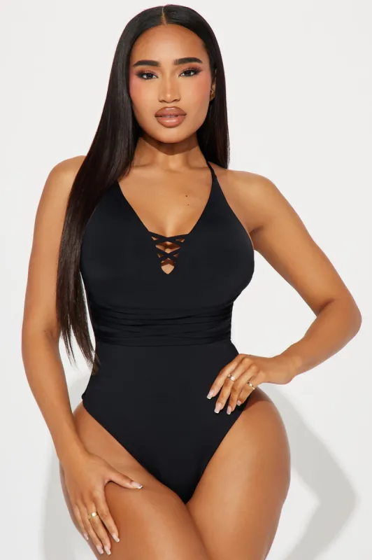 Relaxing Beachside Lace Up 1 Piece Swimsuit - Black sold by Fashion Nova