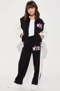 Mini All Around Varsity Fleece Pant - Black/combo sold by Fashion Nova
