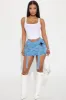 Causing Trouble Strap Denim Mini Skirt - Light Wash sold by Fashion Nova