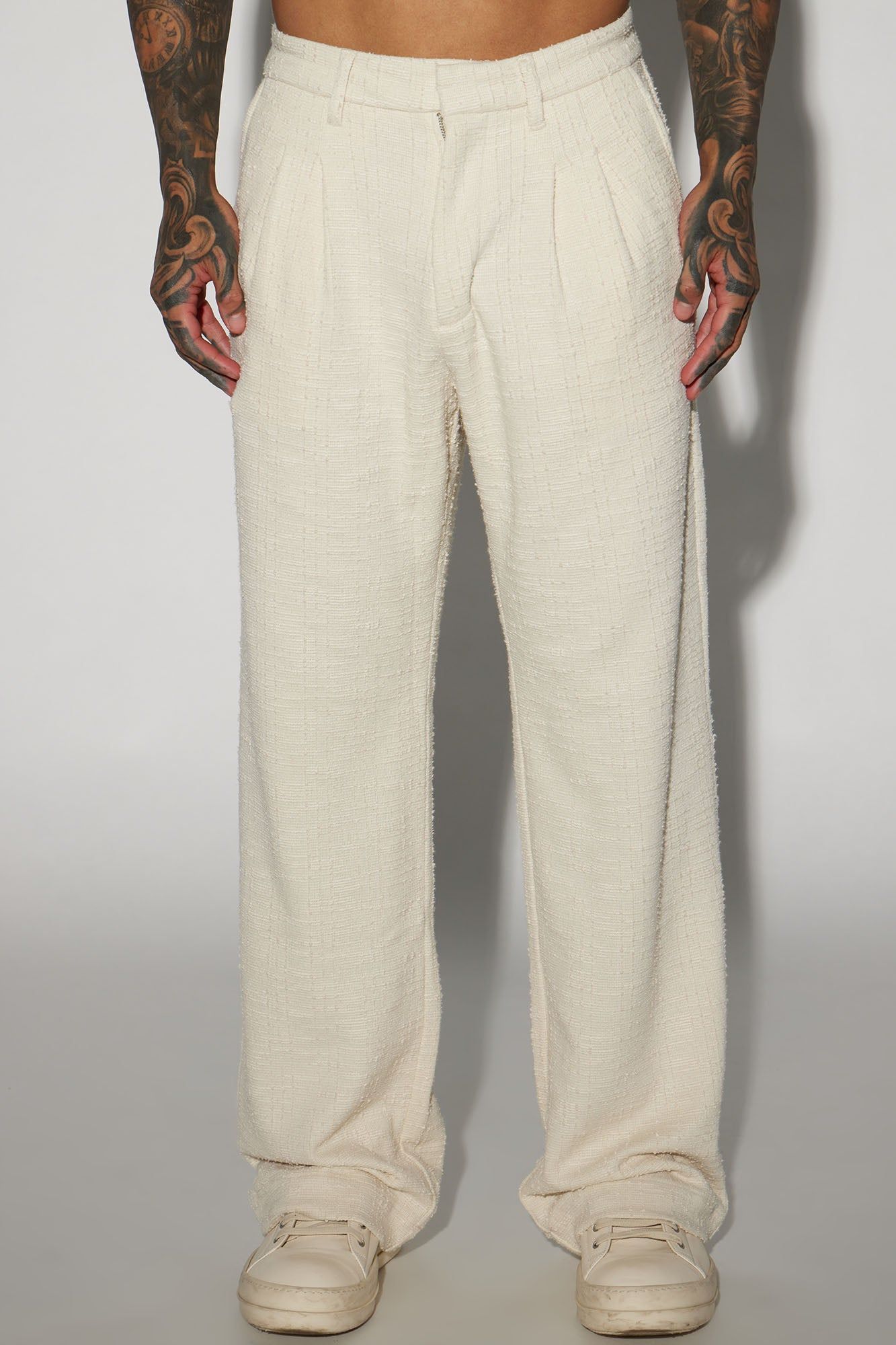 Jordan Textured Pleated Loose Trousers - Off White sold by Fashion Nova product image thumbnail 3