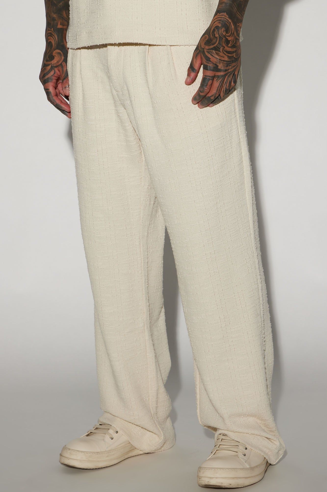 Jordan Textured Pleated Loose Trousers - Off White sold by Fashion Nova