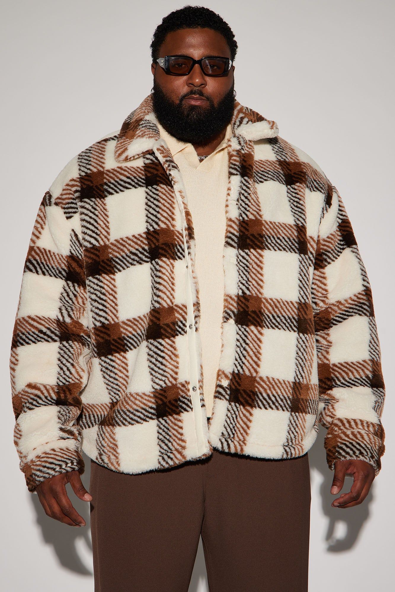 Plaid Times Faux Fur Jacket - Brown/combo sold by Fashion Nova product image thumbnail 4