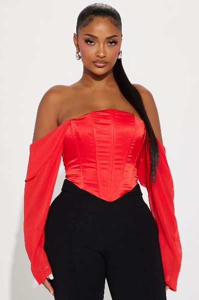 red satin corset top