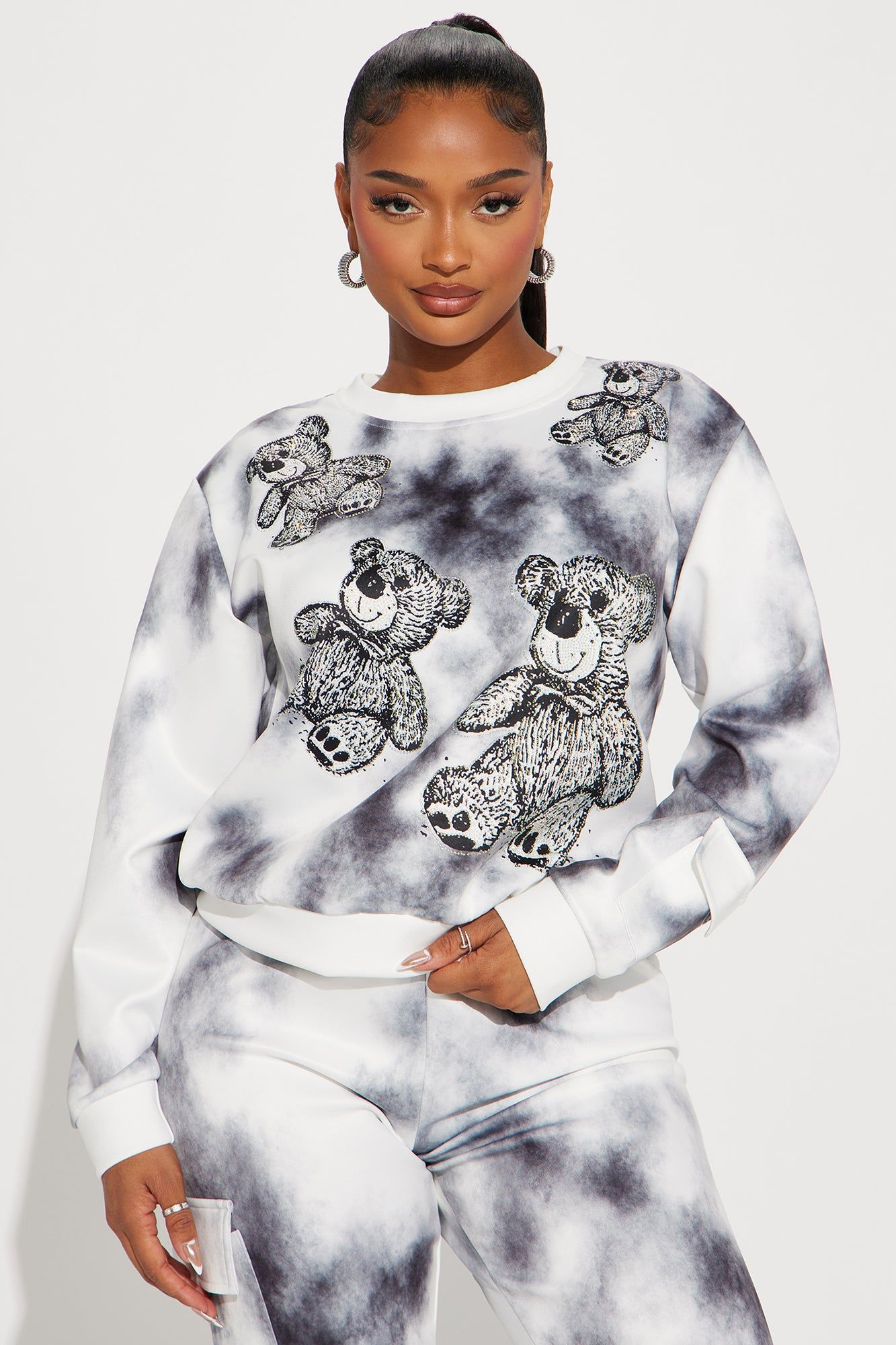 Teddy Tie Dye Jogger Set - White/Black sold by Fashion Nova product image thumbnail 2