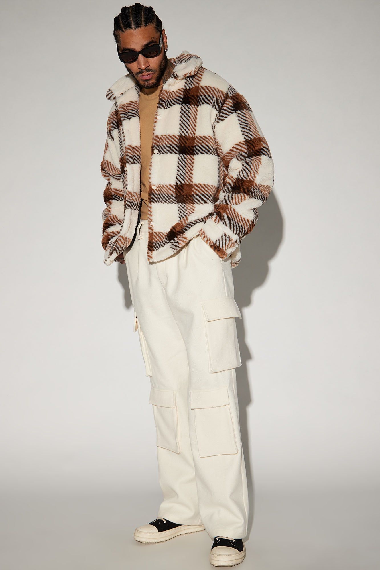 Plaid Times Faux Fur Jacket - Brown/combo sold by Fashion Nova product image thumbnail 2