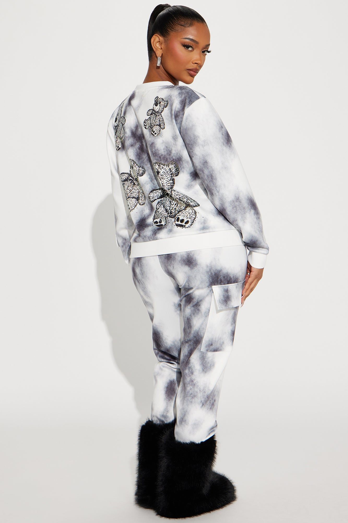 Teddy Tie Dye Jogger Set - White/Black sold by Fashion Nova product image thumbnail 5