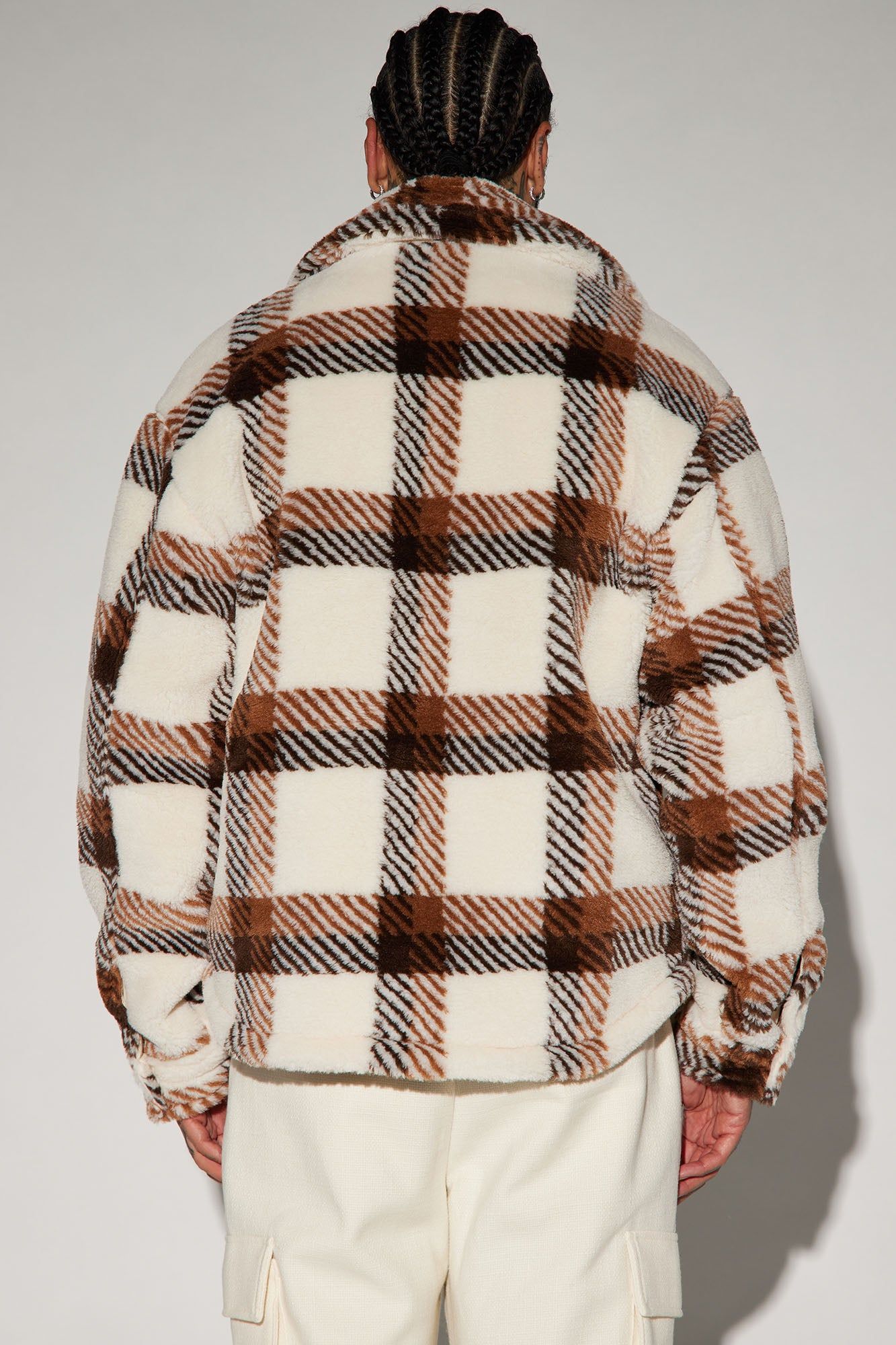 Plaid Times Faux Fur Jacket - Brown/combo sold by Fashion Nova product image thumbnail 3