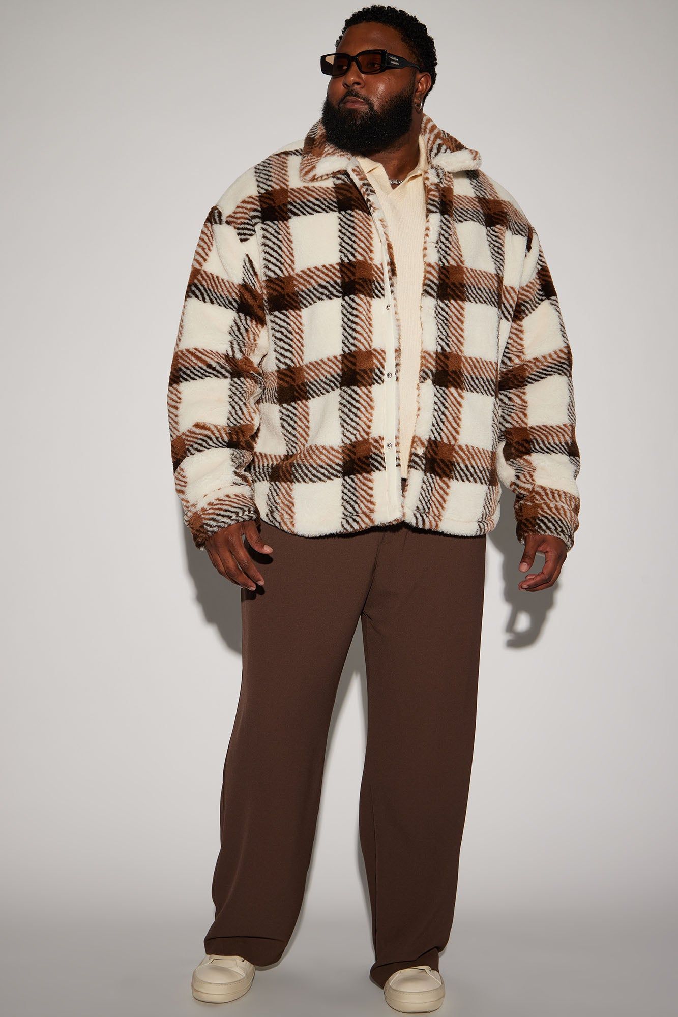 Plaid Times Faux Fur Jacket - Brown/combo sold by Fashion Nova product image thumbnail 5