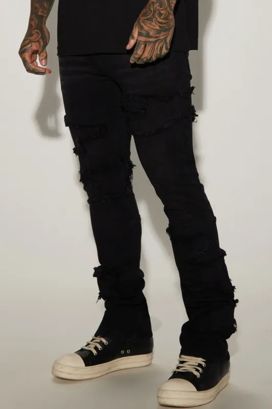 Shape It Fray Stacked Skinny Flare Jeans - Black sold by Fashion Nova