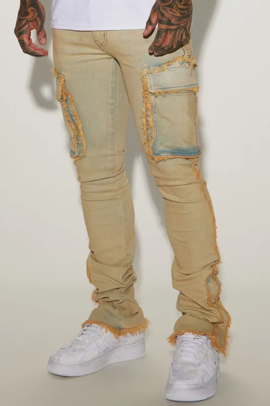 Raw Edge Stacked Skinny Cargo Jeans - Light Blue Wash sold by Fashion Nova
