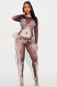 Change It Up  Mesh Jumpsuit - Brown sold by Fashion Nova