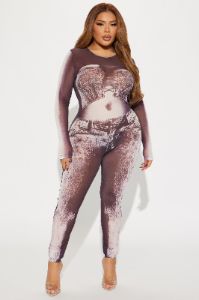 Change It Up  Mesh Jumpsuit - Brown sold by Fashion Nova