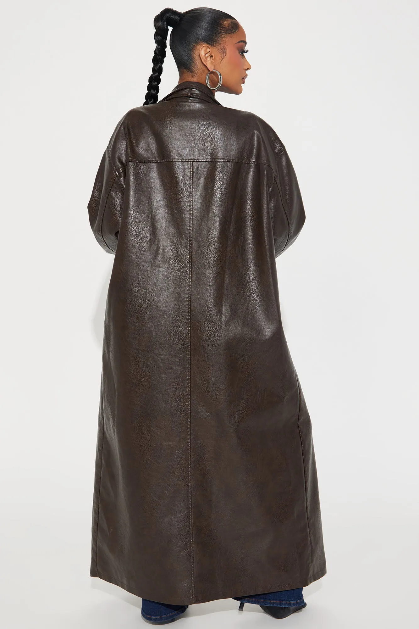 Extra Baggage Faux Leather Moto Trench - Chocolate sold by Fashion Nova product image thumbnail 3