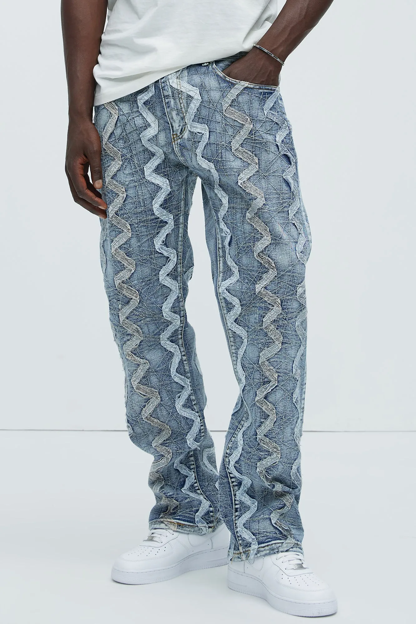 Vertical Swerve Stitched Straight Jeans - Medium Wash sold by Fashion Nova