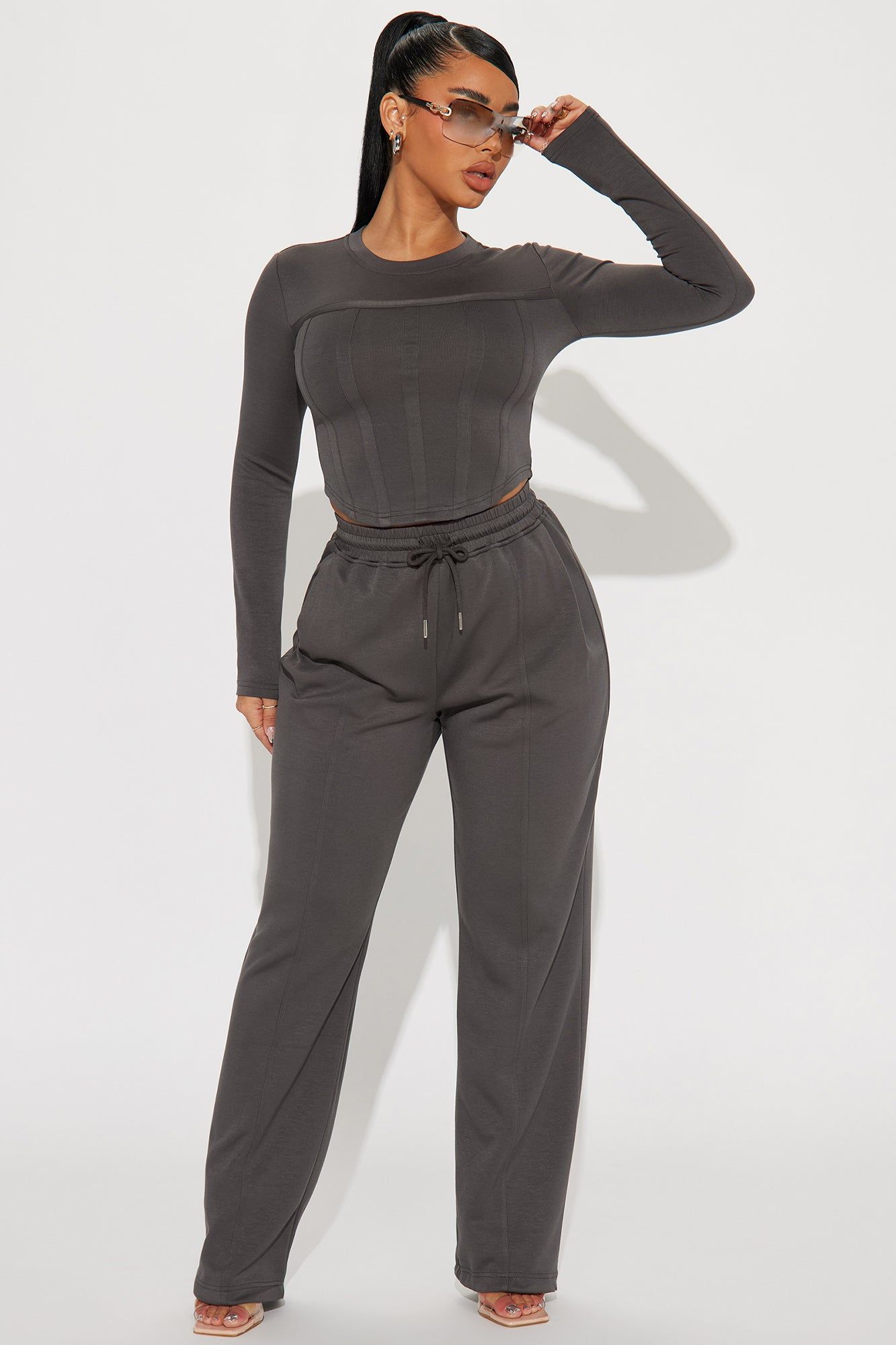 Weekend Moment Pant Set - Charcoal sold by Fashion Nova