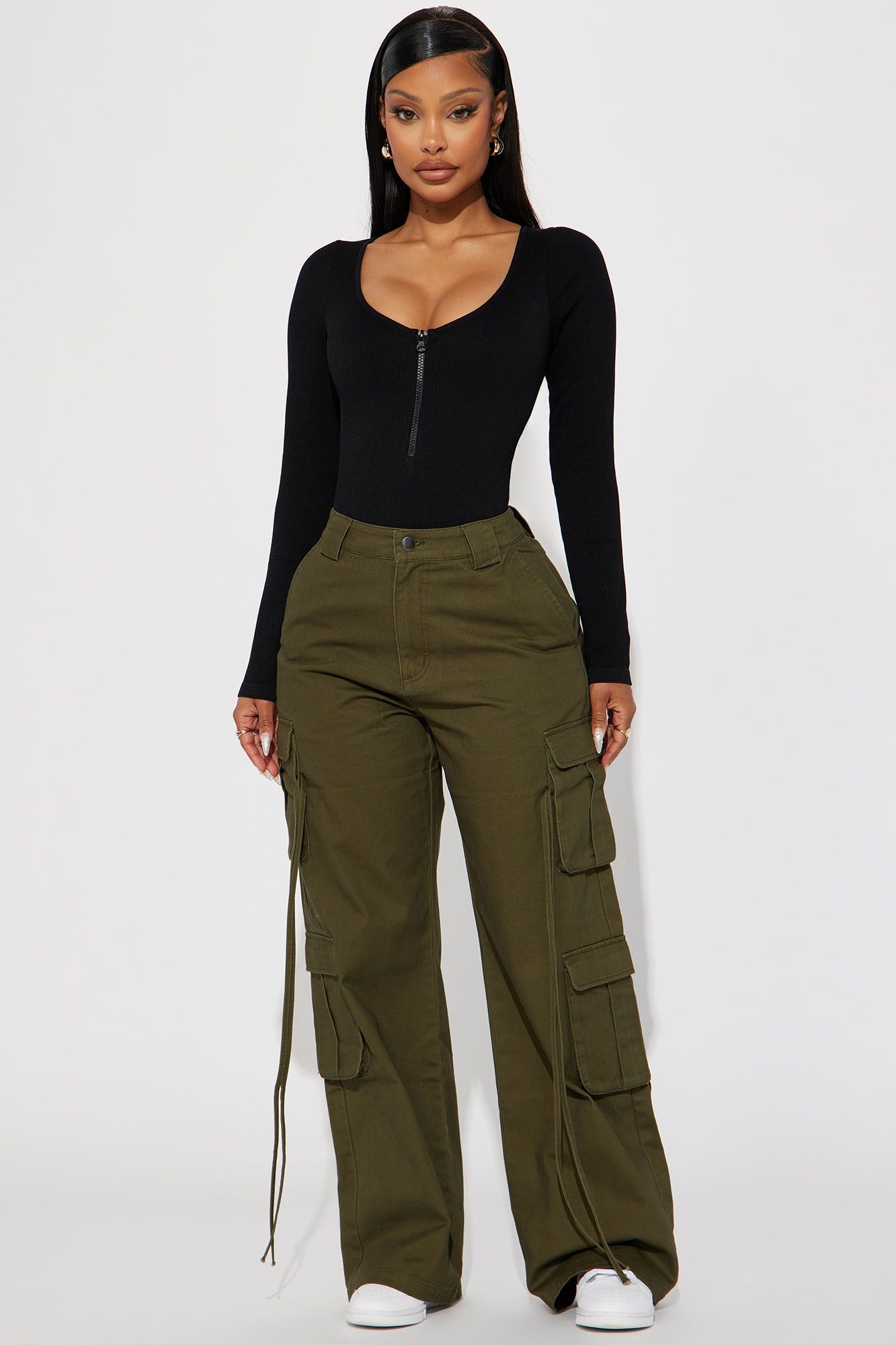 Petite Golden Hour Wide Leg Cargo Pant - Olive sold by Fashion Nova