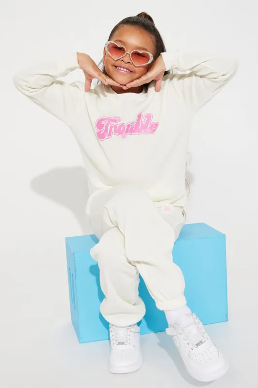 Mini Pink Trouble Pant Set - White/Pink sold by Fashion Nova