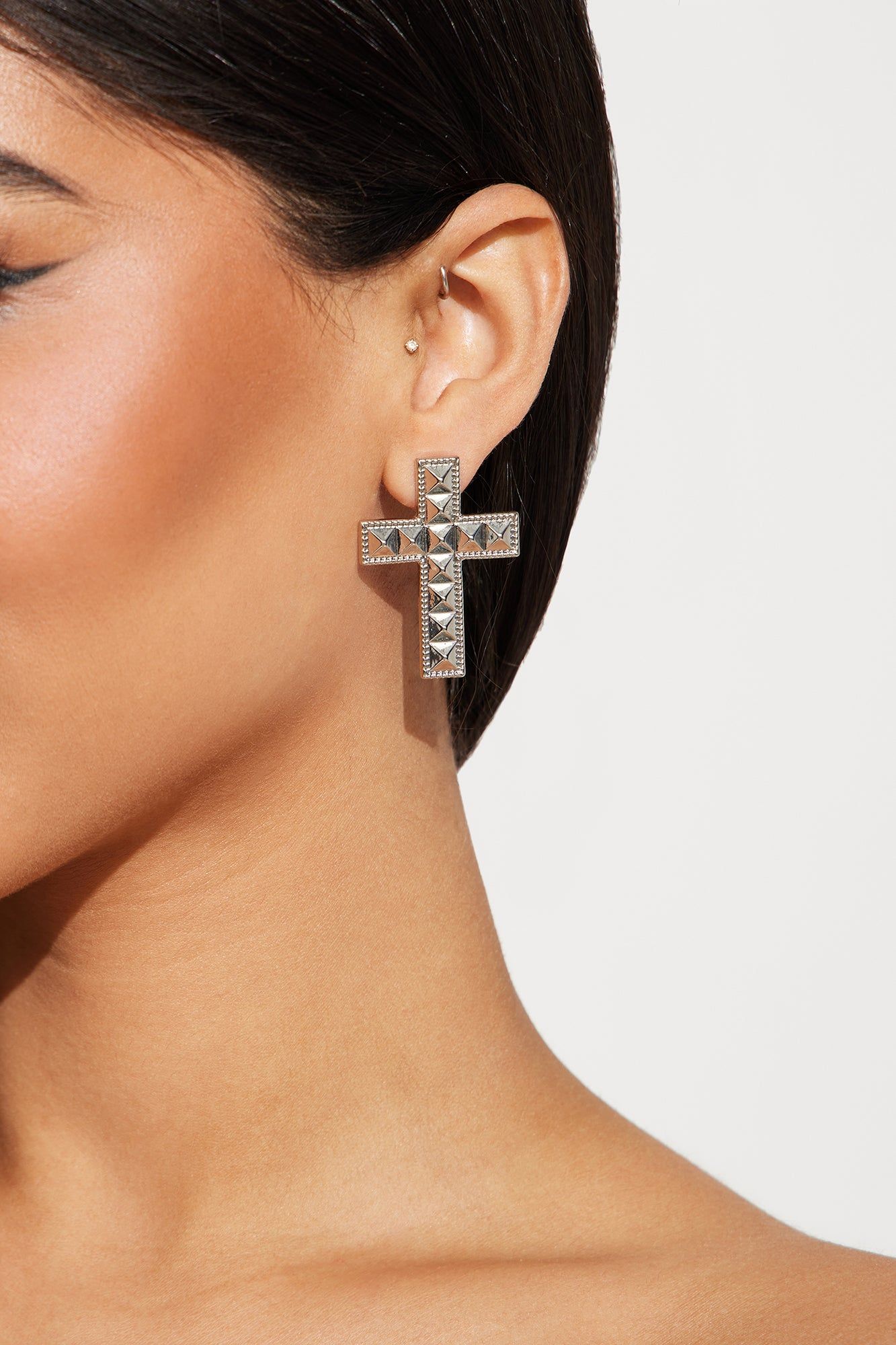Cross Babe Stud Earrings - Silver sold by Fashion Nova