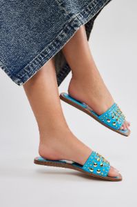 Easy On The Eyes Flat Sandals - Blue sold by Fashion Nova