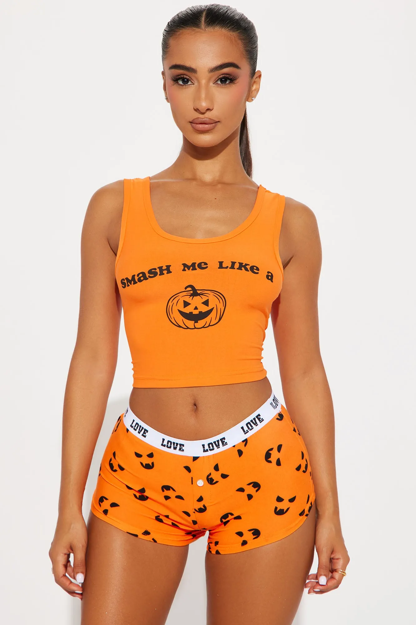 Smash My Pumpkin Halloween PJ Set - Orange sold by Fashion Nova