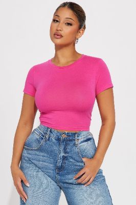 Anna Crew Neck Crop Top - Fuchsia sold by Fashion Nova