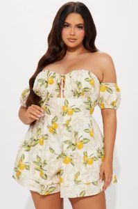 Almafi Coast Romper - Oatmeal/combo sold by Fashion Nova