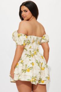 Almafi Coast Romper - Oatmeal/combo sold by Fashion Nova