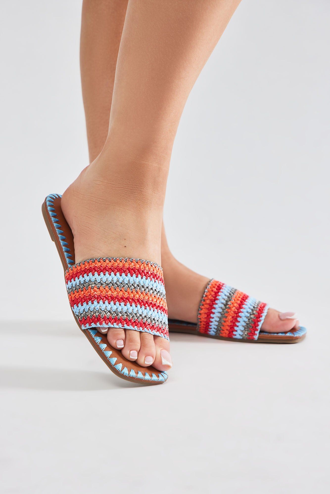Mia Striped Raffia Sandals - Blue sold by Fashion Nova