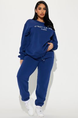 C’est La Vie Sweatpant Set - Navy made by Fashion Nova