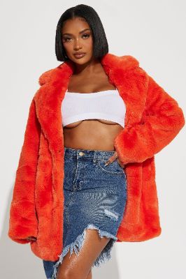 Meet Me Downtown Faux Fur Coat - Orange sold by Fashion Nova