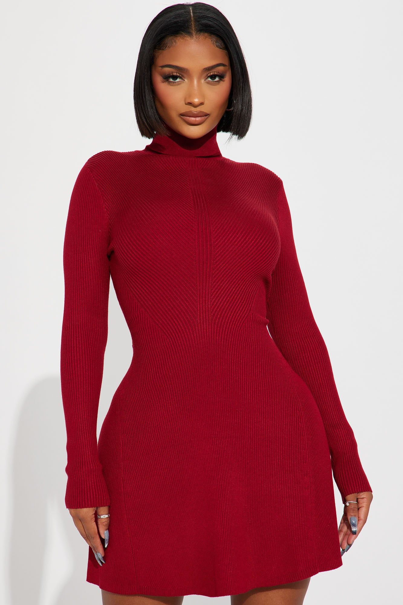 Jodie Ribbed Mini Dress - Burgundy sold by Fashion Nova