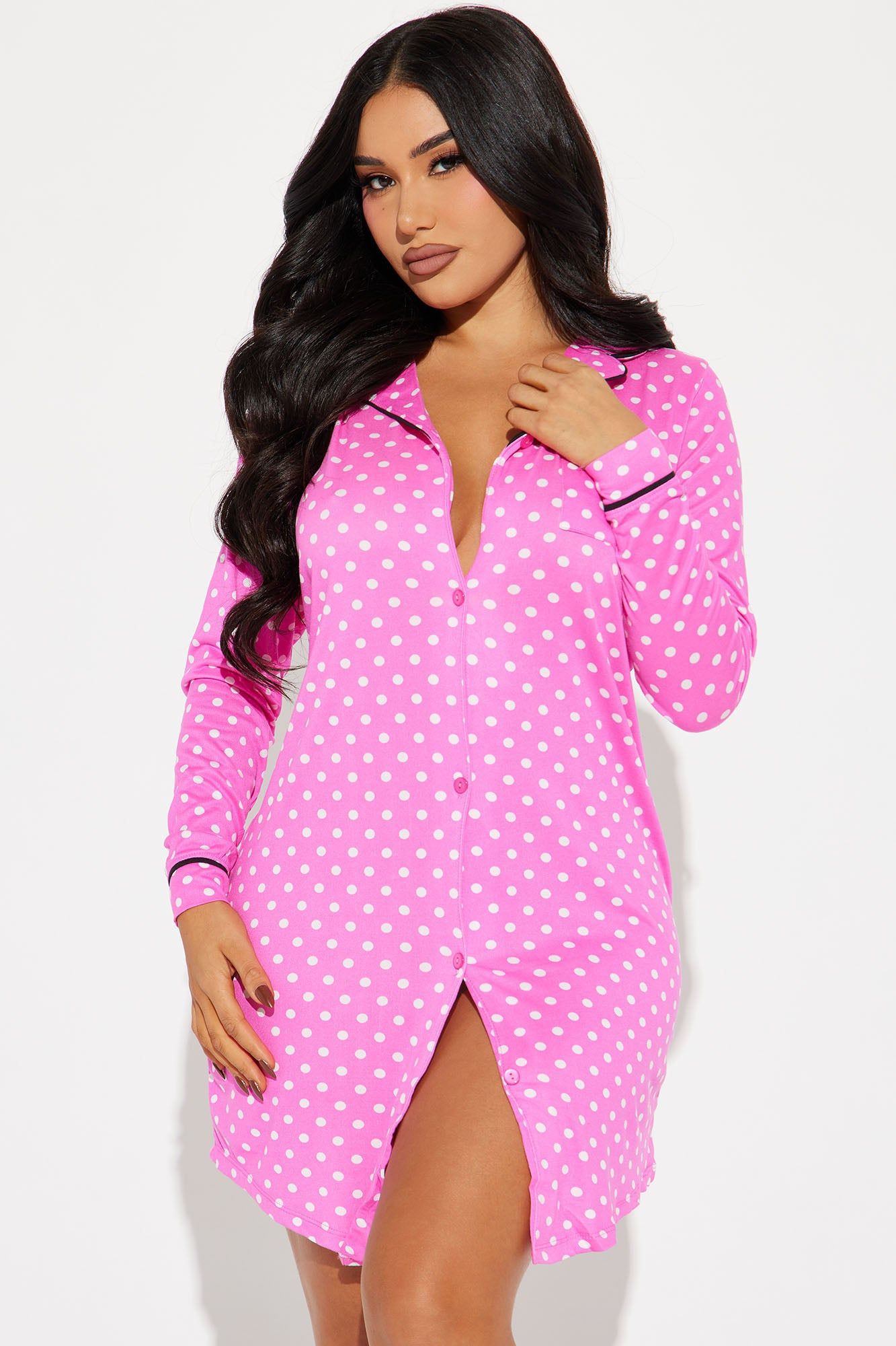 Buenas Noches PJ Sleep Shirt - Hot Pink/combo sold by Fashion Nova