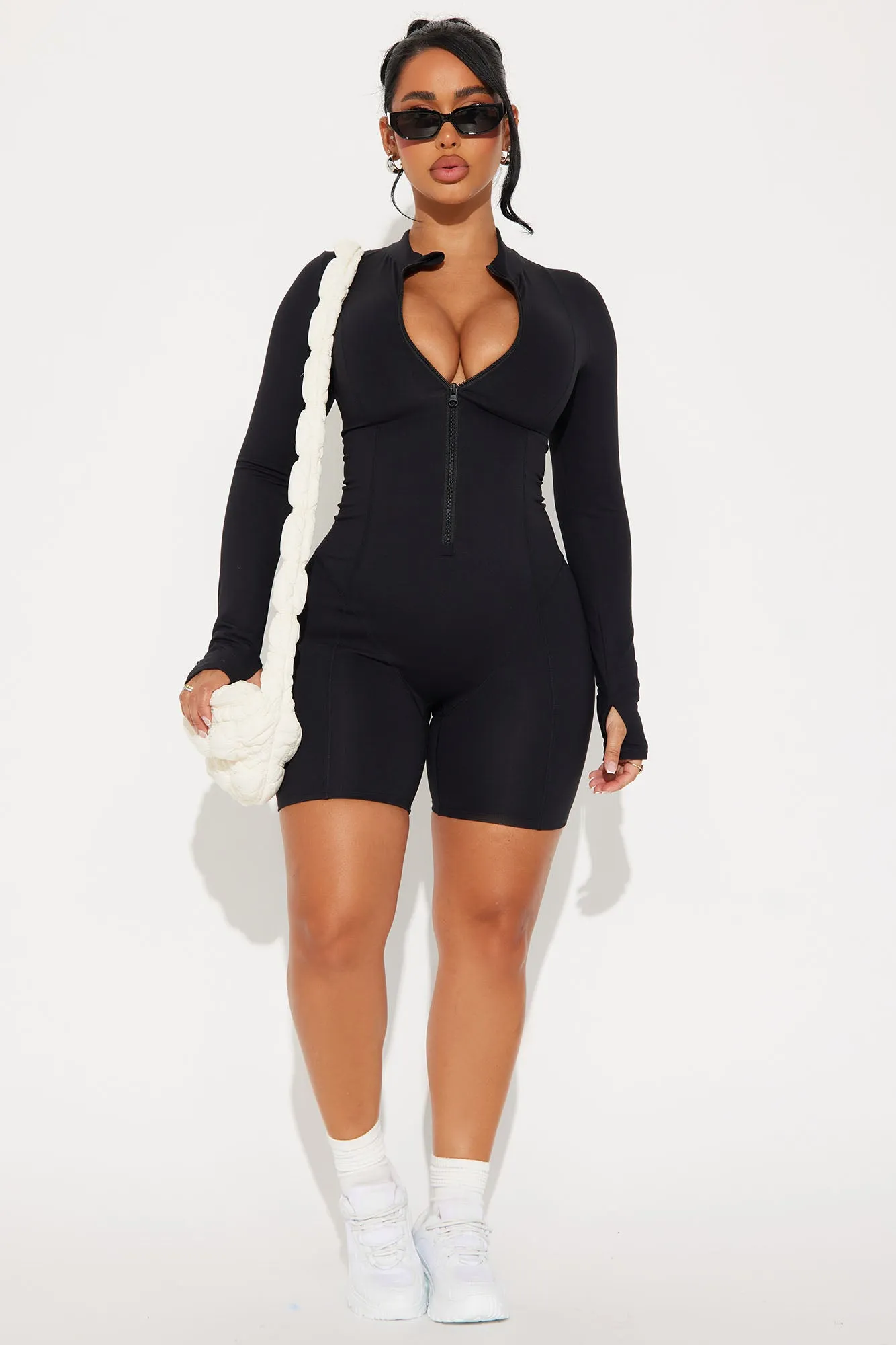 Trail Trek Super Soft Active Romper - Black sold by Fashion Nova
