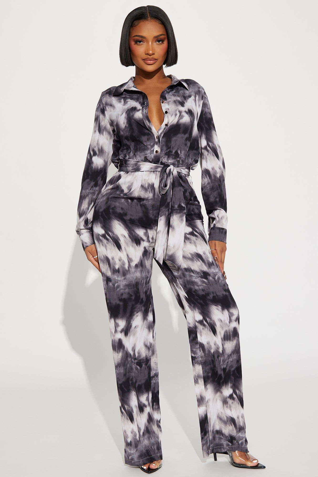 Never Lonely Tie Dye Jumpsuit - Grey/combo sold by Fashion Nova