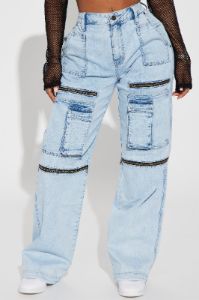 Back In The Day Cargo Jeans - Light Wash sold by Fashion Nova