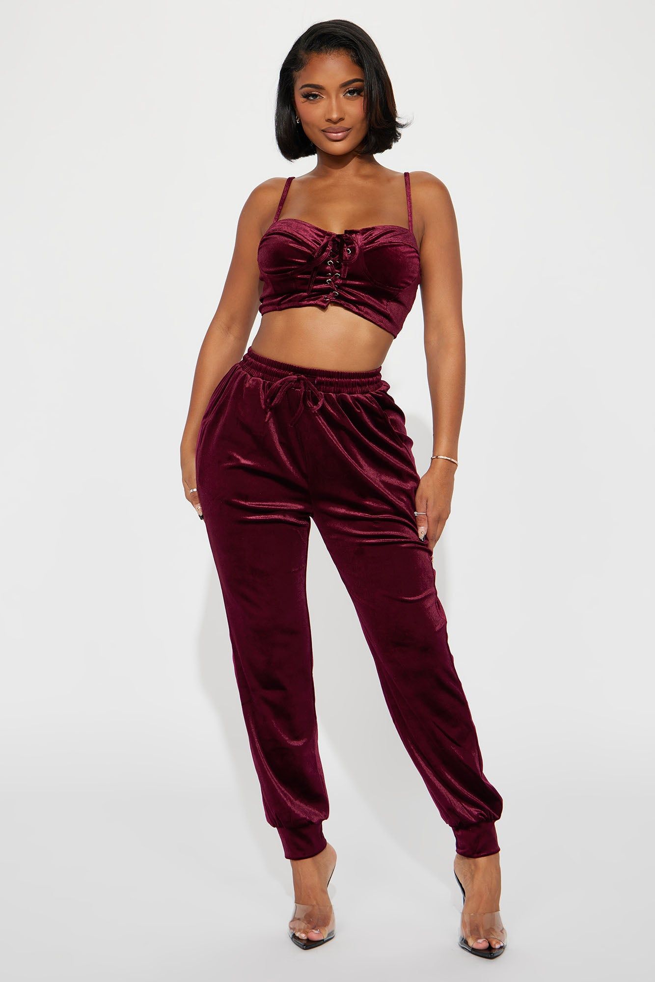 Down With You Jogger Set - Burgundy sold by Fashion Nova
