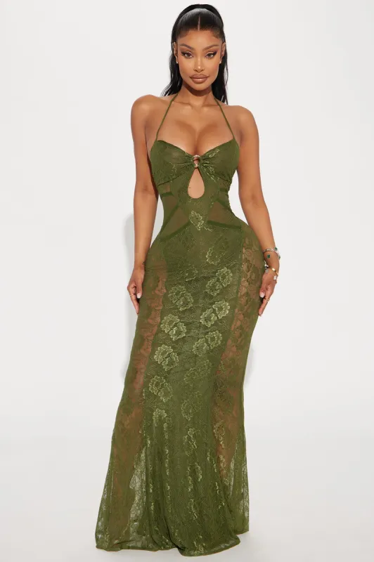 Bonnie Lace Maxi Dress - Olive sold by Fashion Nova
