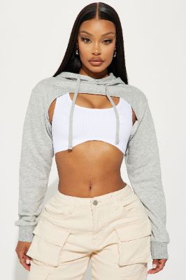 Nia Super Cropped Hoodie - Heather Grey sold by Fashion Nova
