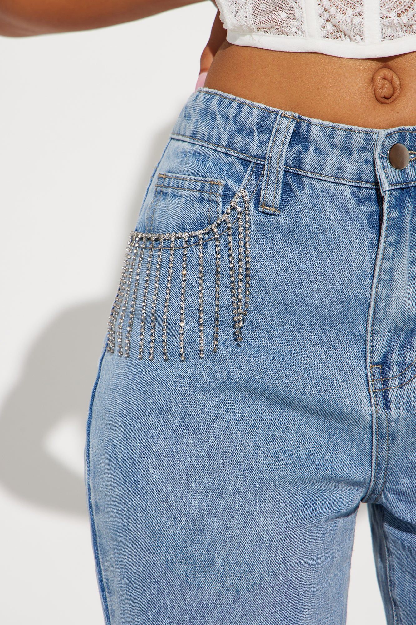 Brighten Up Embellished Fringe Straight Leg Jeans - Light Wash sold by Fashion Nova product image thumbnail 4