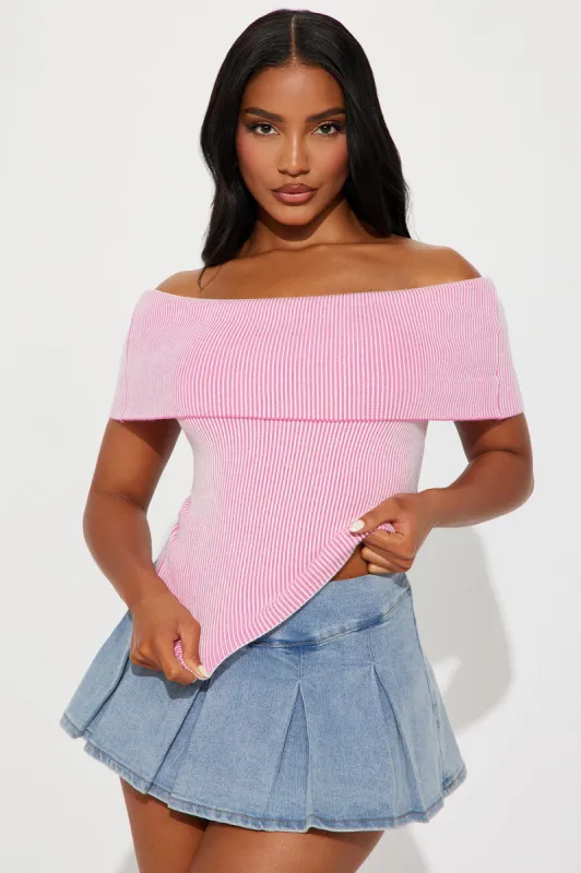 Make It Work Marled Sweater Top - White/Pink sold by Fashion Nova