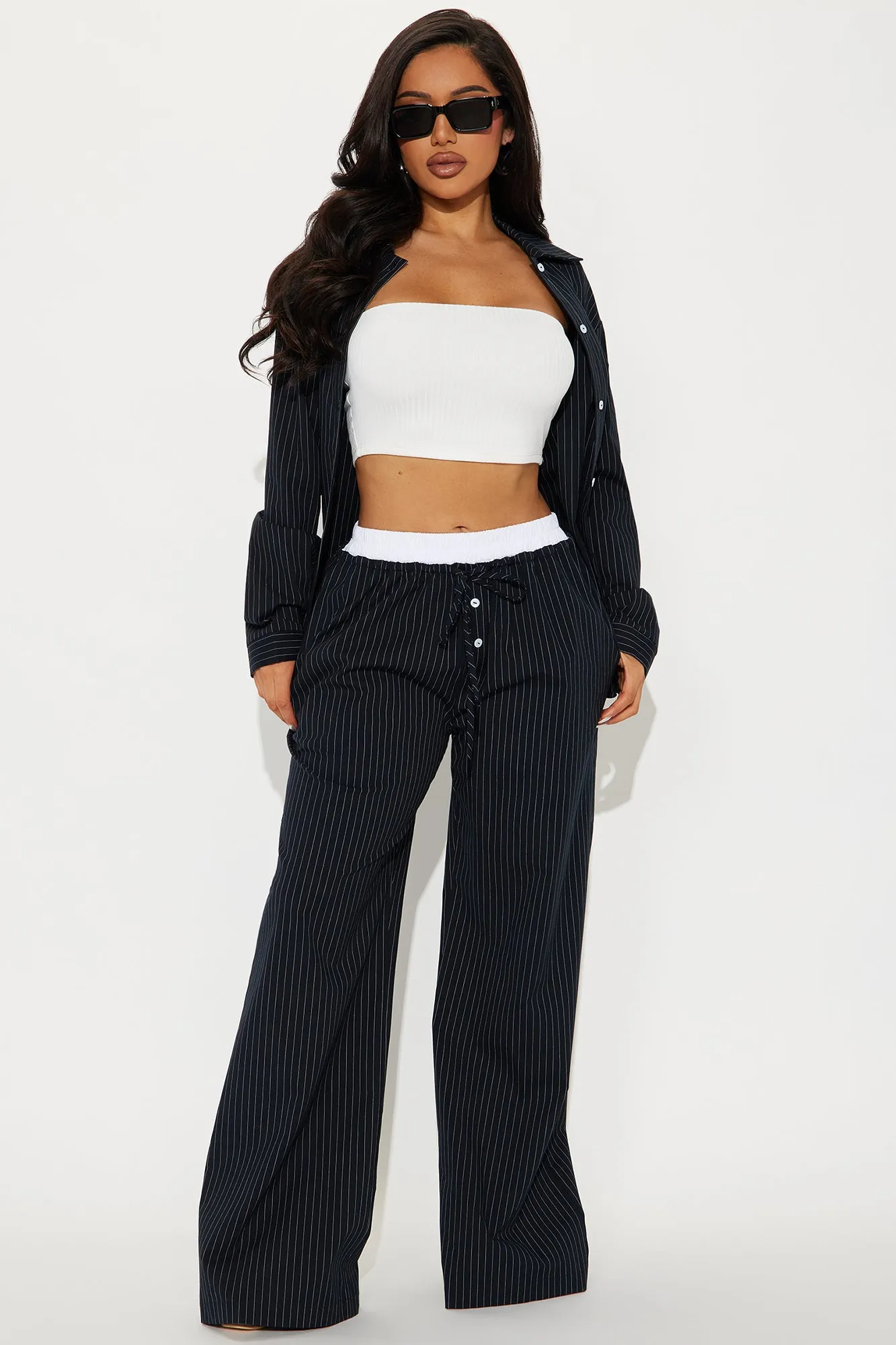 Melissa Striped Boxer Pant Set - Black/combo sold by Fashion Nova