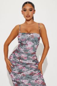 Amara Floral Mesh Midi Dress - Purple/combo sold by Fashion Nova