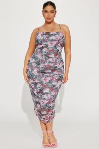 Amara Floral Mesh Midi Dress - Purple/combo sold by Fashion Nova
