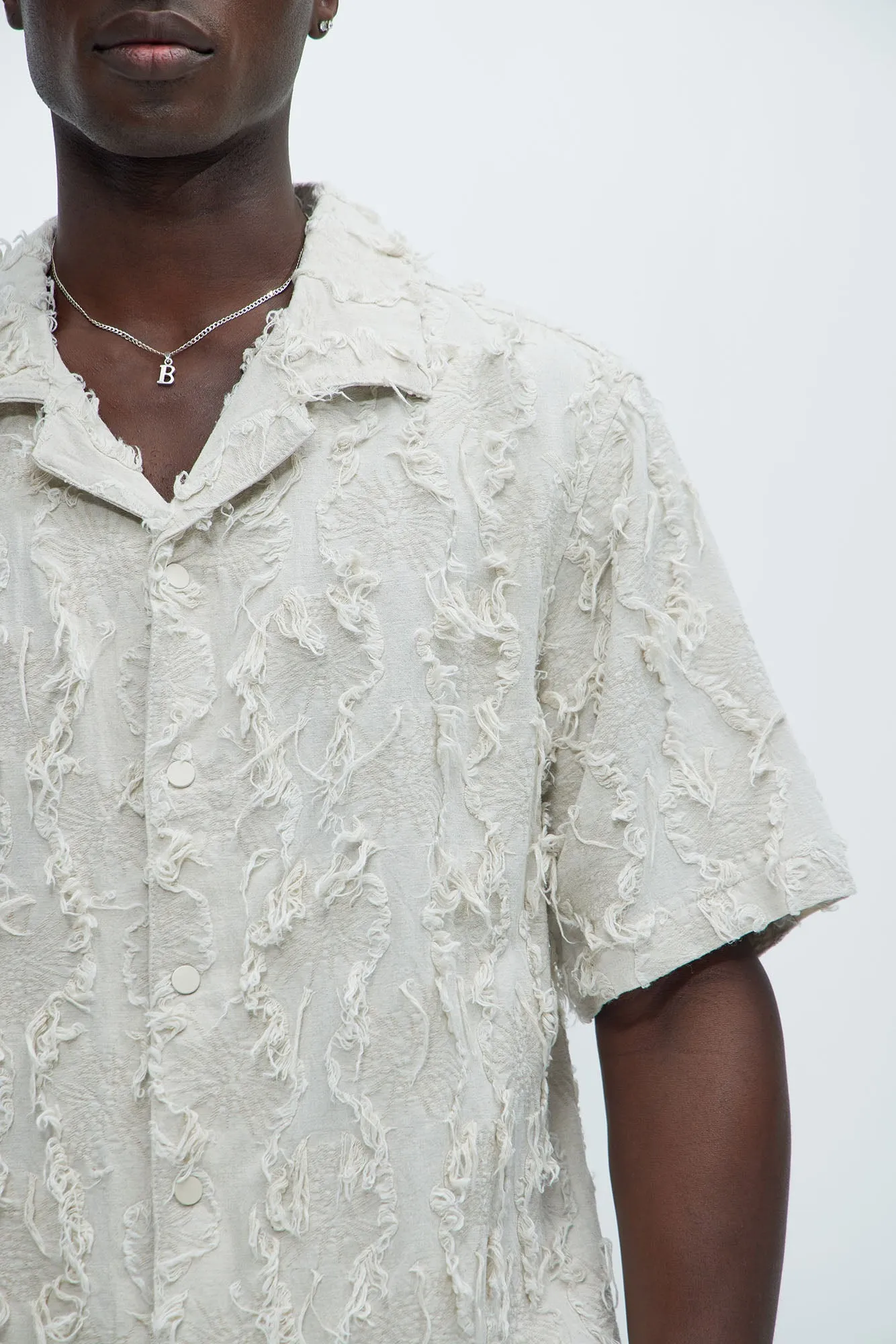 Frayed Jacquard Linen Shirt - Off White sold by Fashion Nova product image thumbnail 3