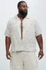 Frayed Jacquard Linen Shirt - Off White sold by Fashion Nova