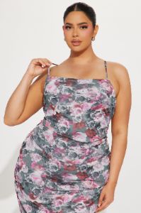 Amara Floral Mesh Midi Dress - Purple/combo sold by Fashion Nova